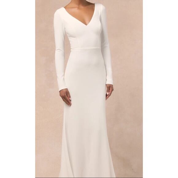 LULU'S XS Feeling of Forever White Long Sleeve Bridal Mermaid Maxi Dress NWT B87 - Picture 1 of 16